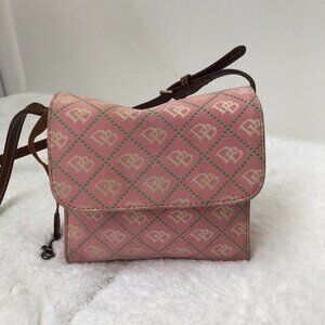 Dooney & Bourke Pink Canvas Crossbody Bag With Adjustable Leather Strap & Magnet